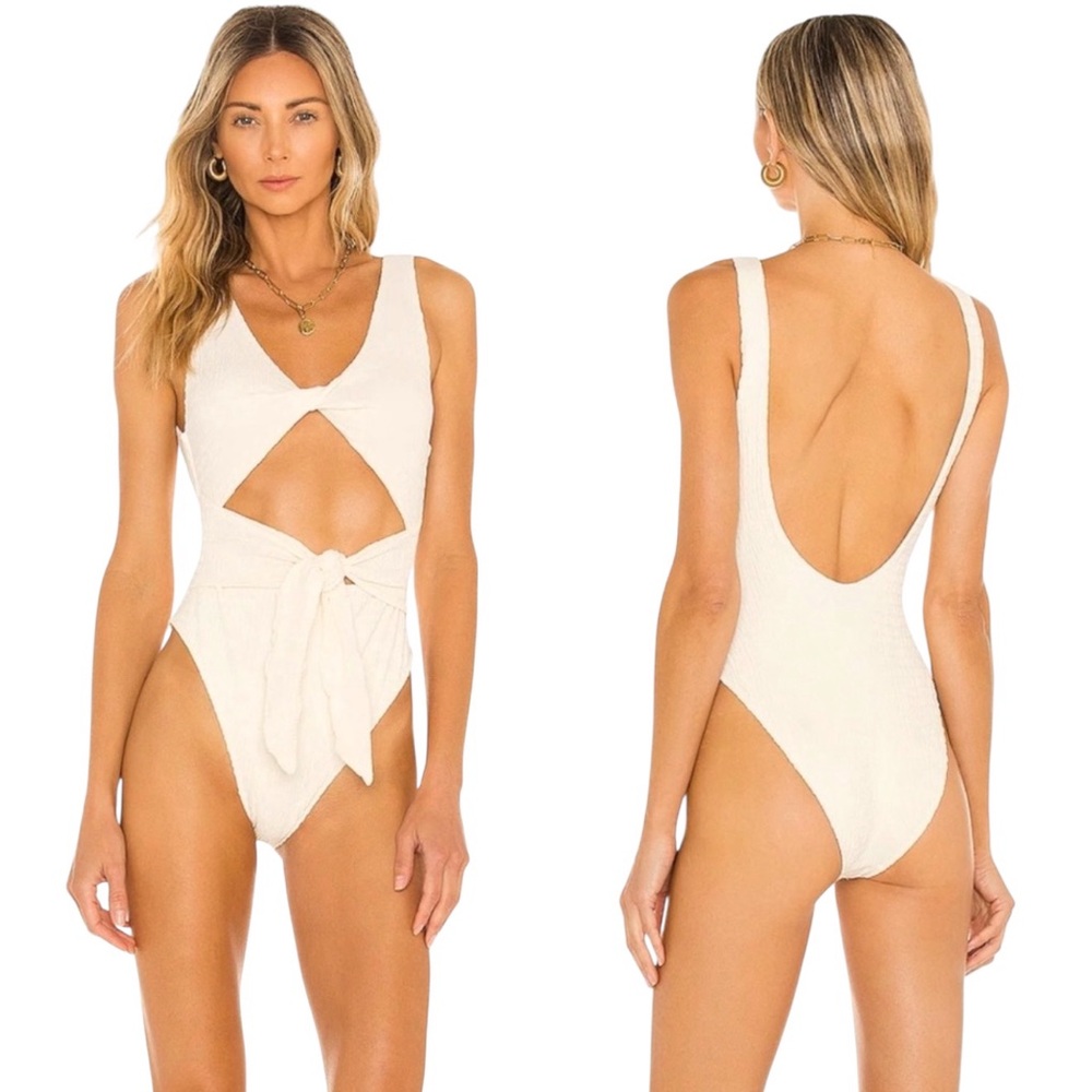 Tularosa Duffy Ivory Crinkle Cutout One Piece Swimsuit Elegant Vacation Small